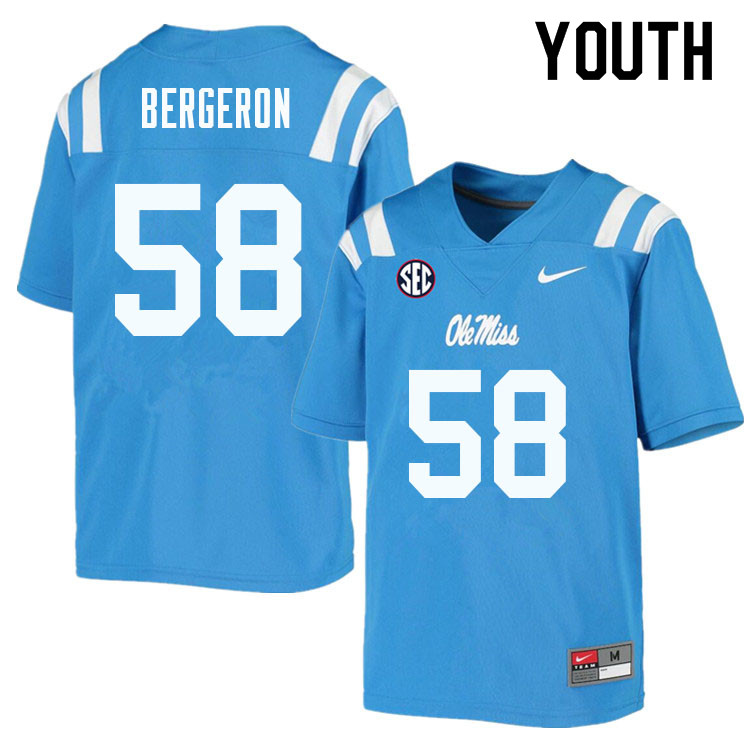 John Bergeron Ole Miss Rebels NCAA Youth Powder Blue #58 Stitched Limited College Football Jersey GKO0058AP